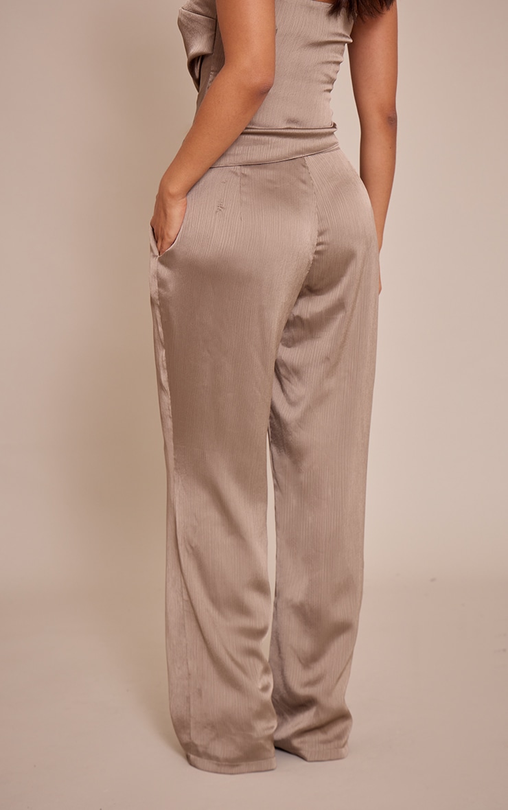 Petite Taupe Satin Straight Leg Pants image 3