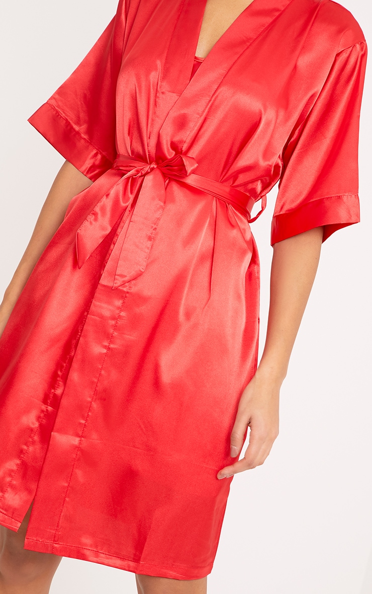 Cherrie Red Satin Nightie and Dressing Gown Set PrettyLittleThing USA