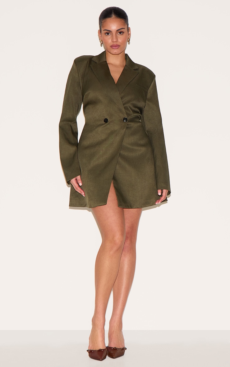 Plus Khaki Woven Cinched Waist Blazer Dress image 3