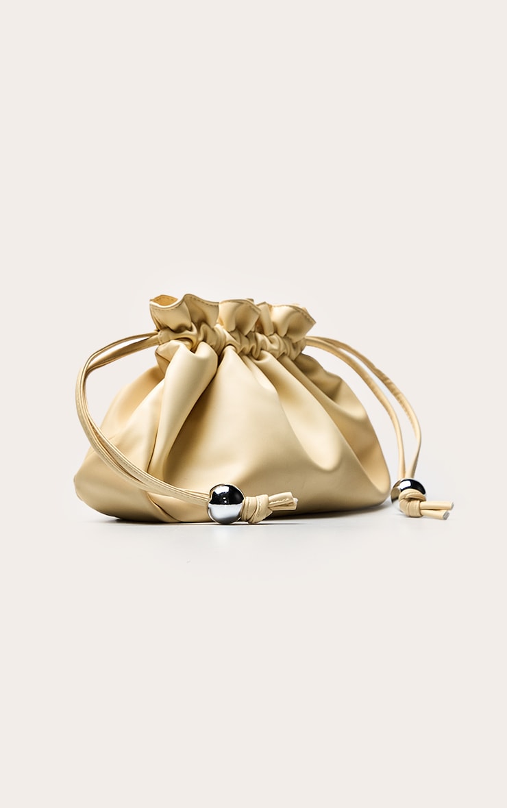 Butter Yellow Bead Ruched Pouch Clutch Bag image 3