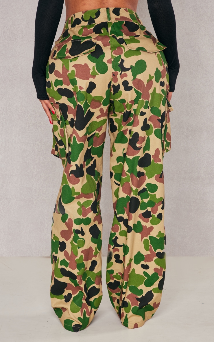 Shape Khaki Pixel Camo Print Pocket Detail Wide Leg Cargo Trousers image 3