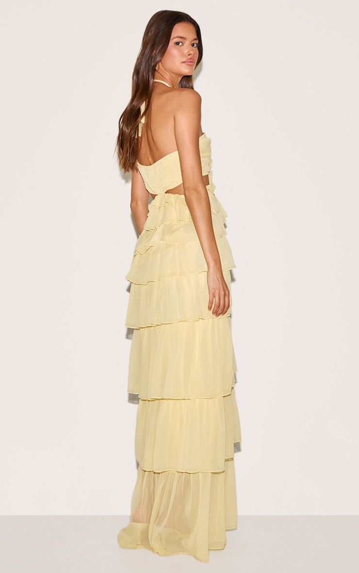 Lemon Ruched Bust Frill Tiered Maxi Dress image 2