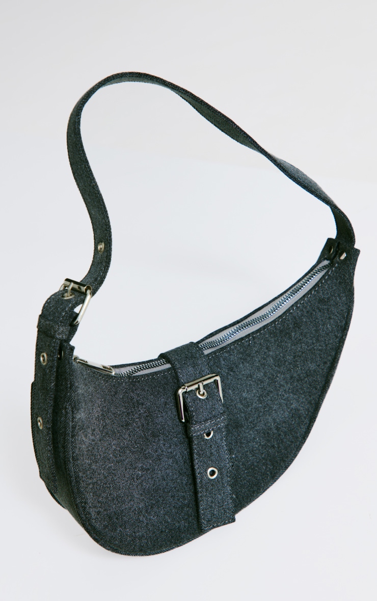 Grey Denim Half Moon Buckle Shoulder Bag image 2