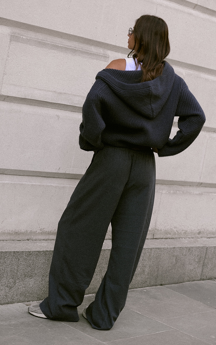 Pantalon gris anthracite brossé structuré à cordon de serrage taille basse. image 3