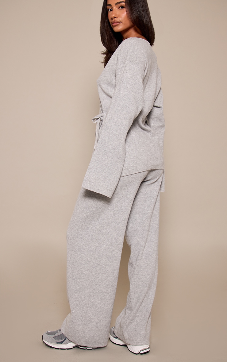 Petite Ash Grey Knitted Drawstring Trousers image 3