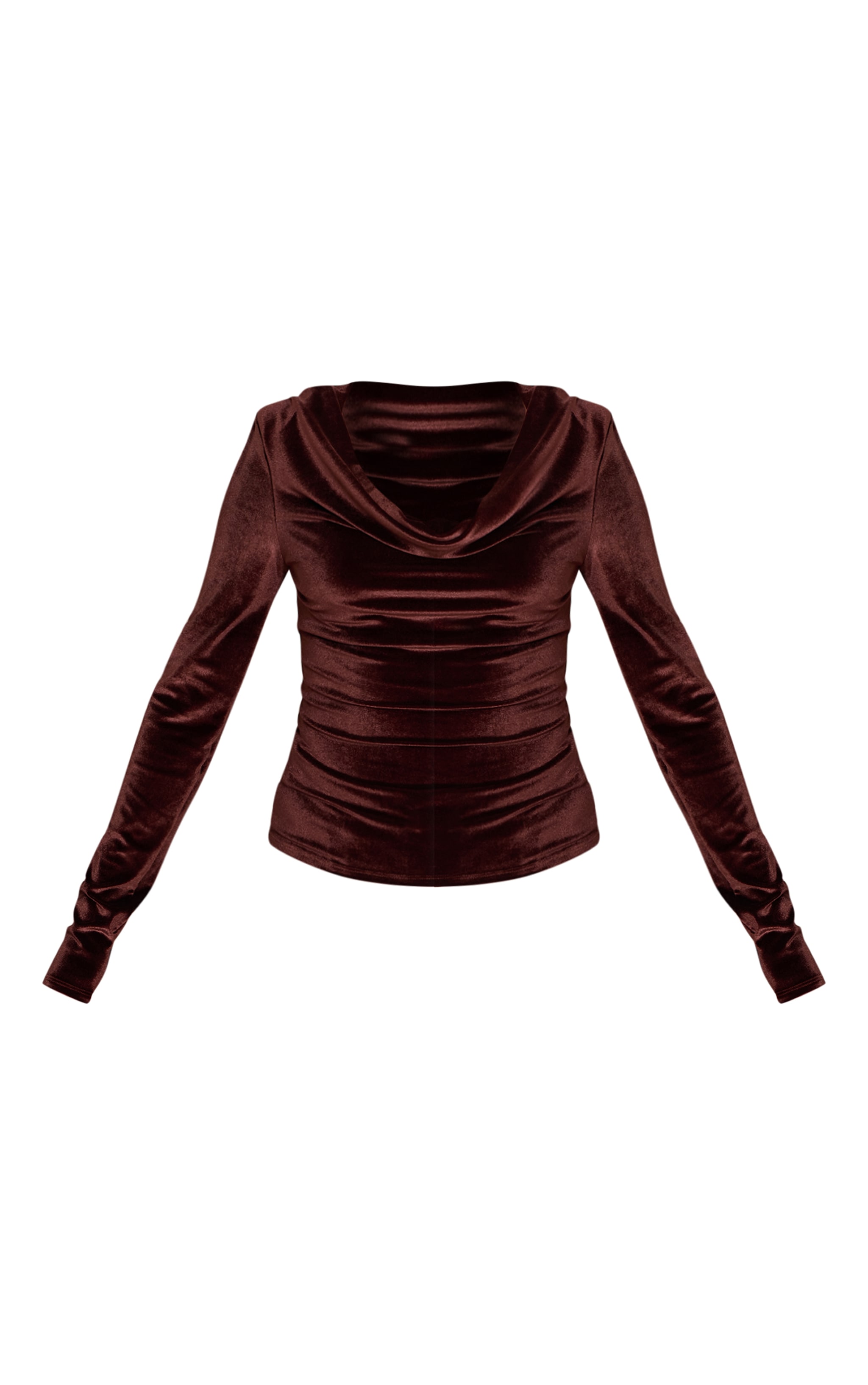 Brown Velvet Cowl Neck Long Sleeve Top image 5