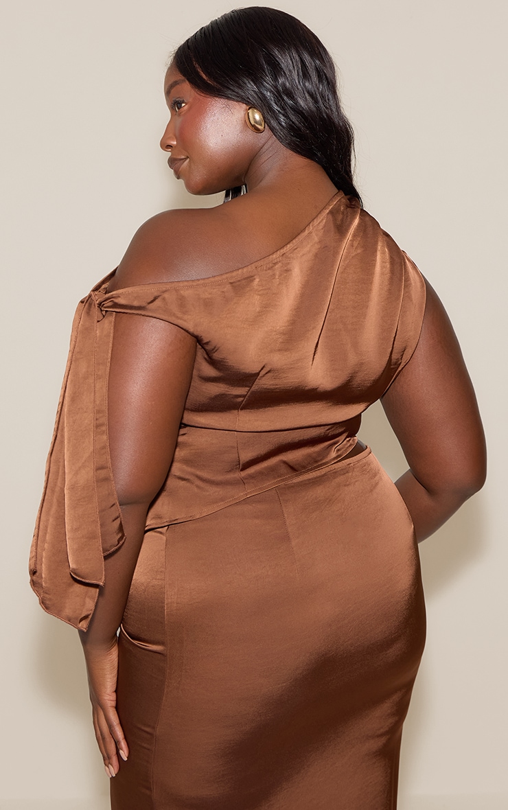 Plus Chocolate Tie Shoulder Satin Top image 2
