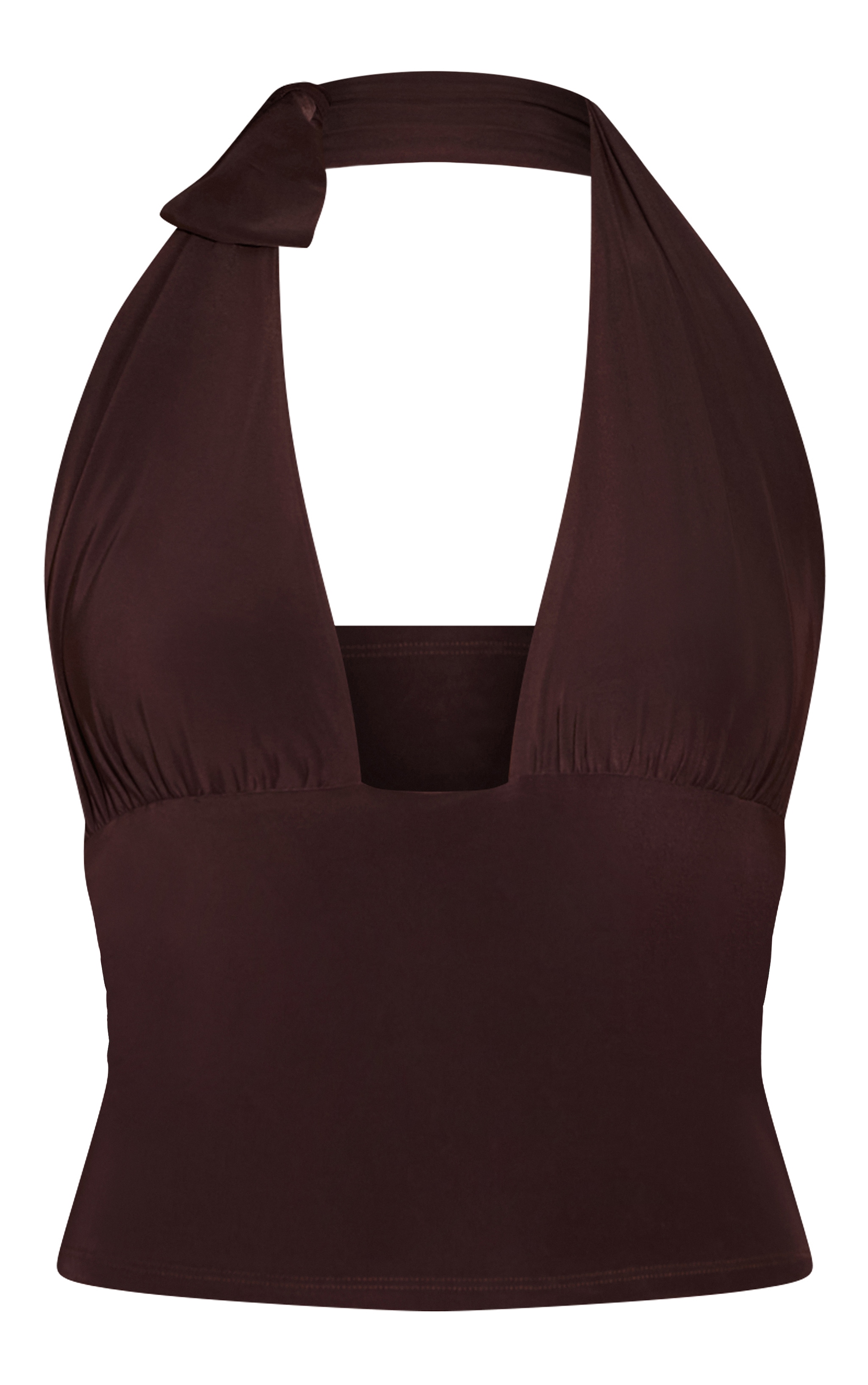 Dark Chocolate Double Layer Slinky Tie Neck Plunge Long top image 5