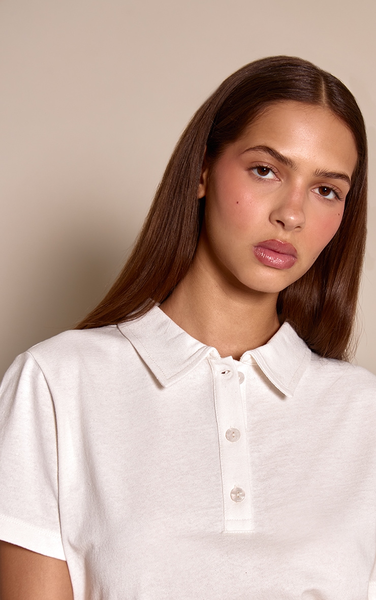 Cream Collared Fitted T-Shirt