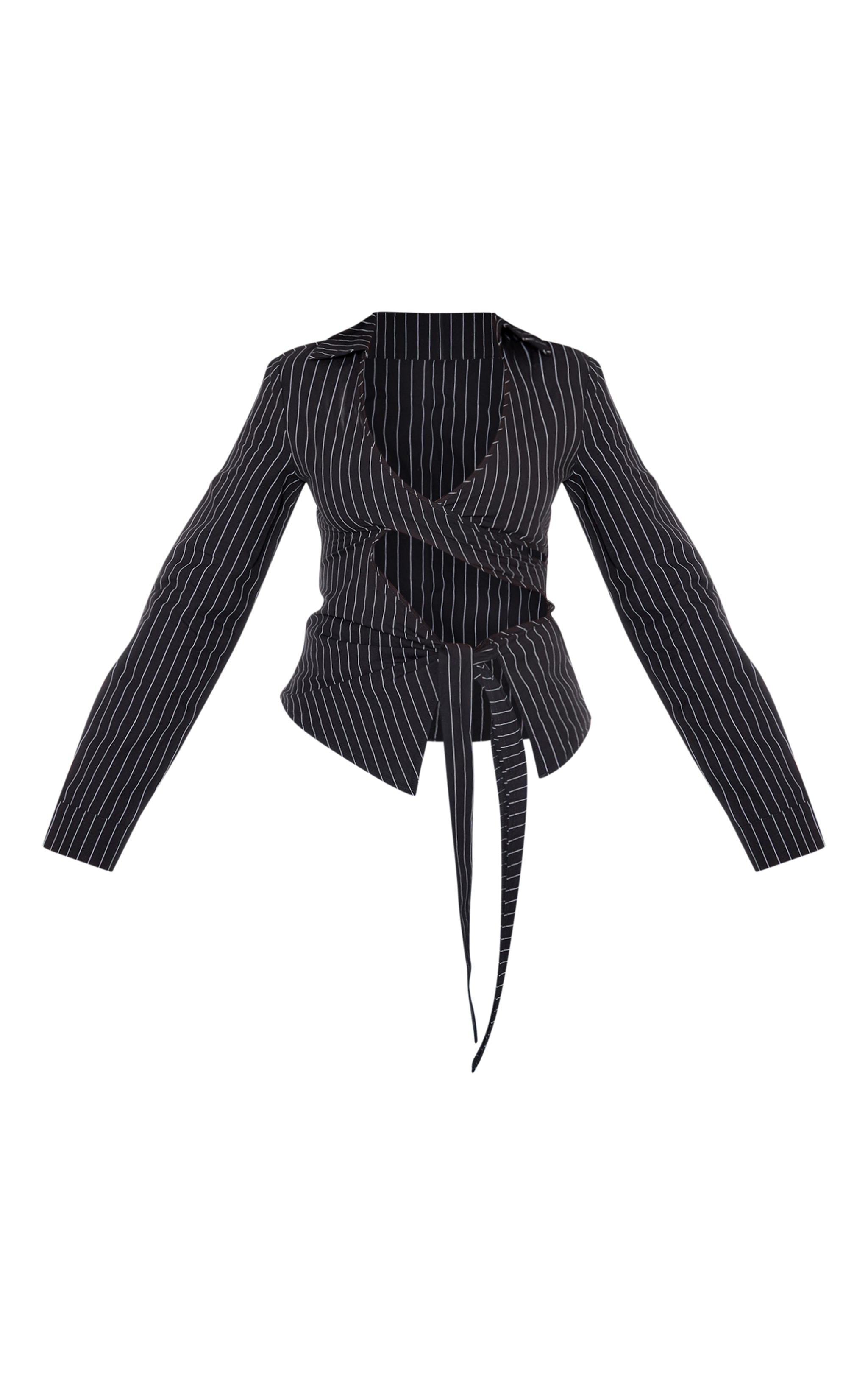 Black Pinstripe Tie Front Cut Out Shirt image 1