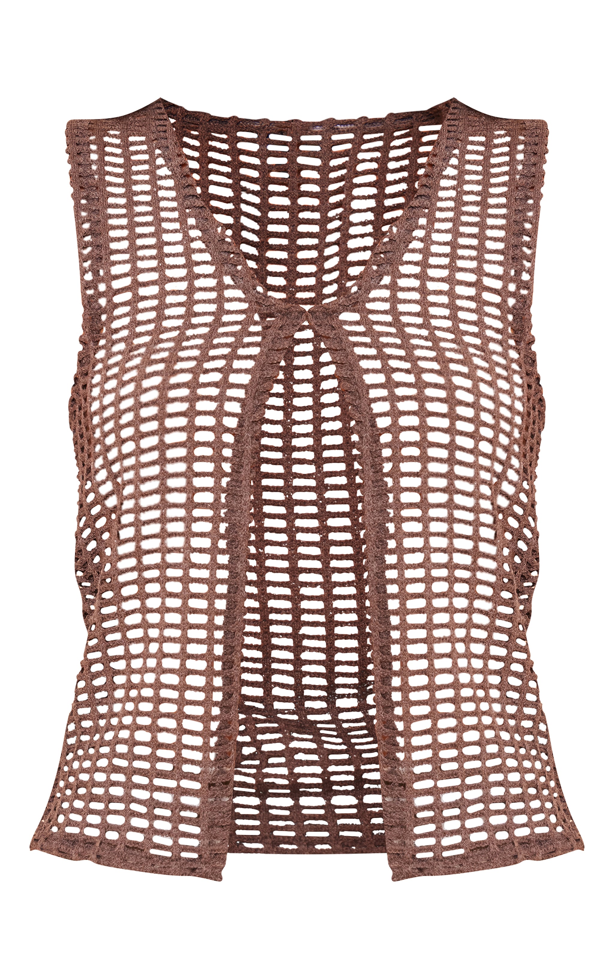 Brown Fishnet Crochet Button Front Vest Shape Top image 1