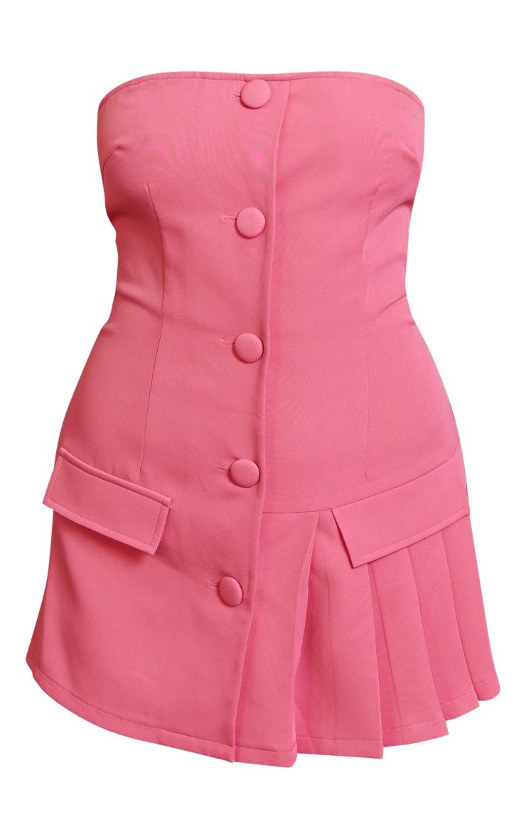 Hot Pink Tailored Pleat Detail Bandeau Skort Romper image 5