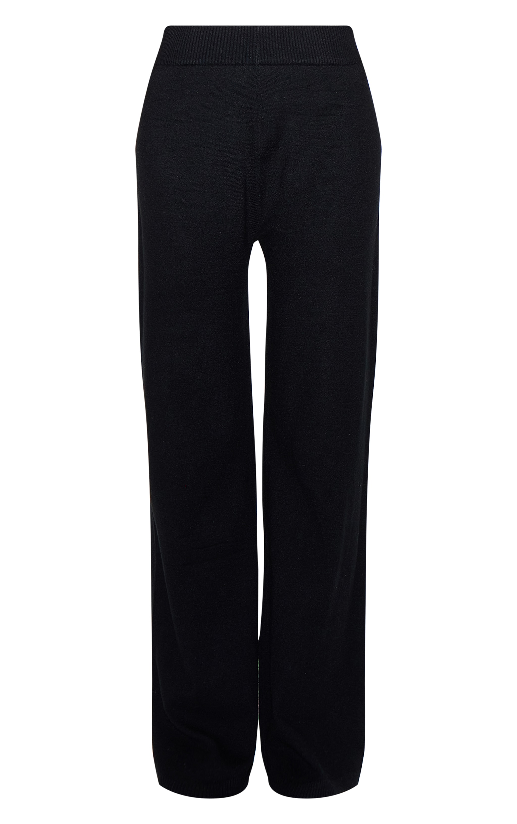 Black Basic Knit Wide Leg Trousers image 5