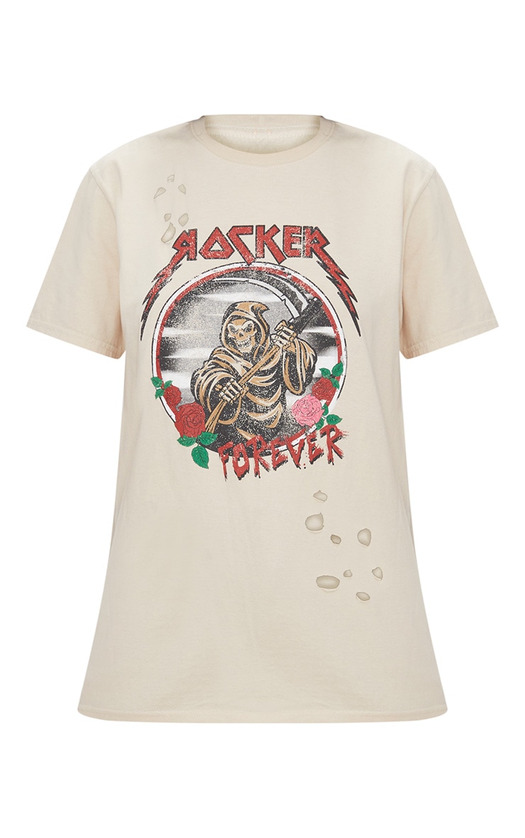 Tee-shirt déchiré sable à slogan Rocker Forever. Tops ...