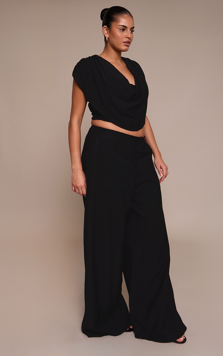 Plus Black Woven High Waisted Wide Leg Pants image 2