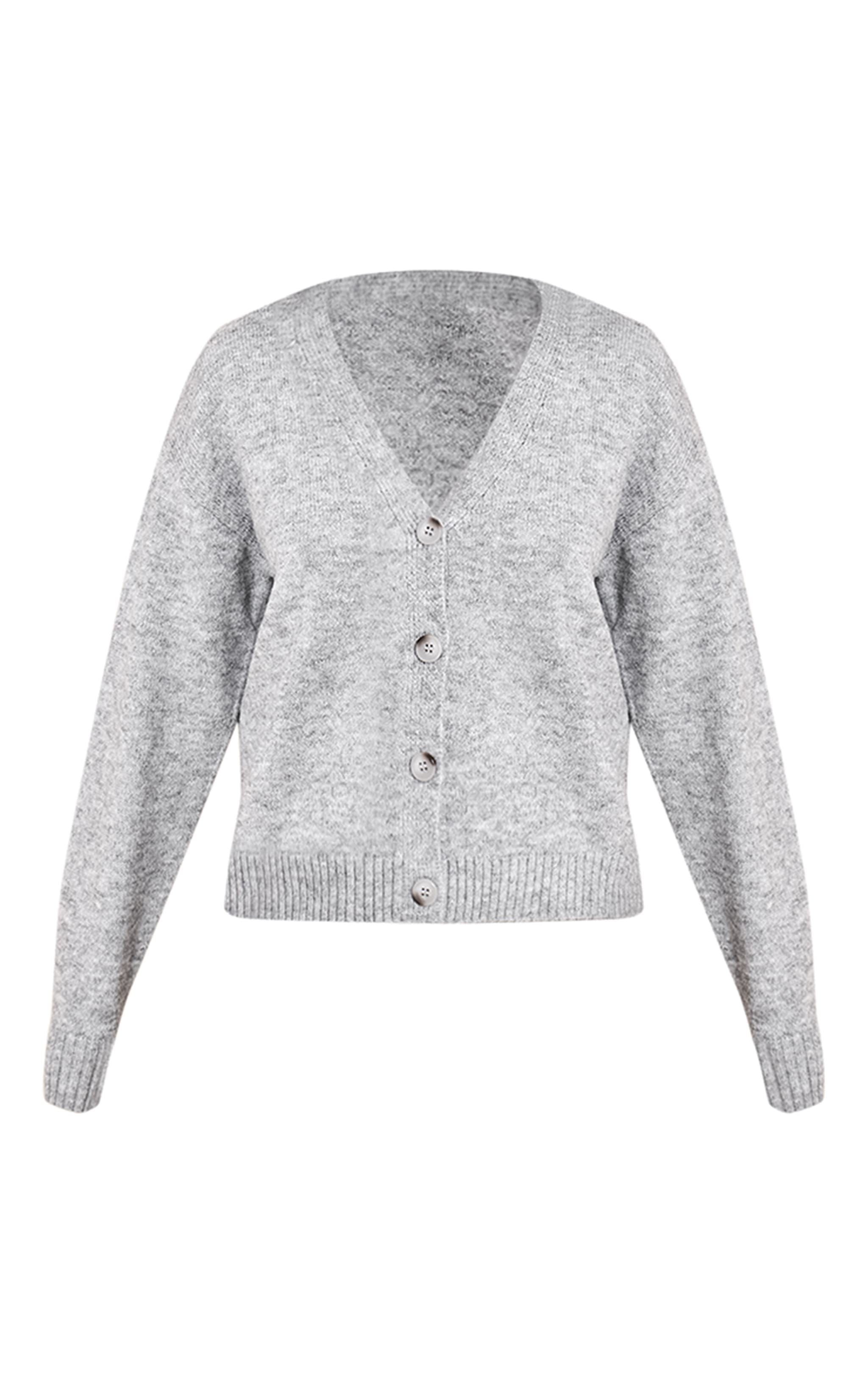 Petite Grey Marl V-Neck Button Up Knitted Cardigan image 5