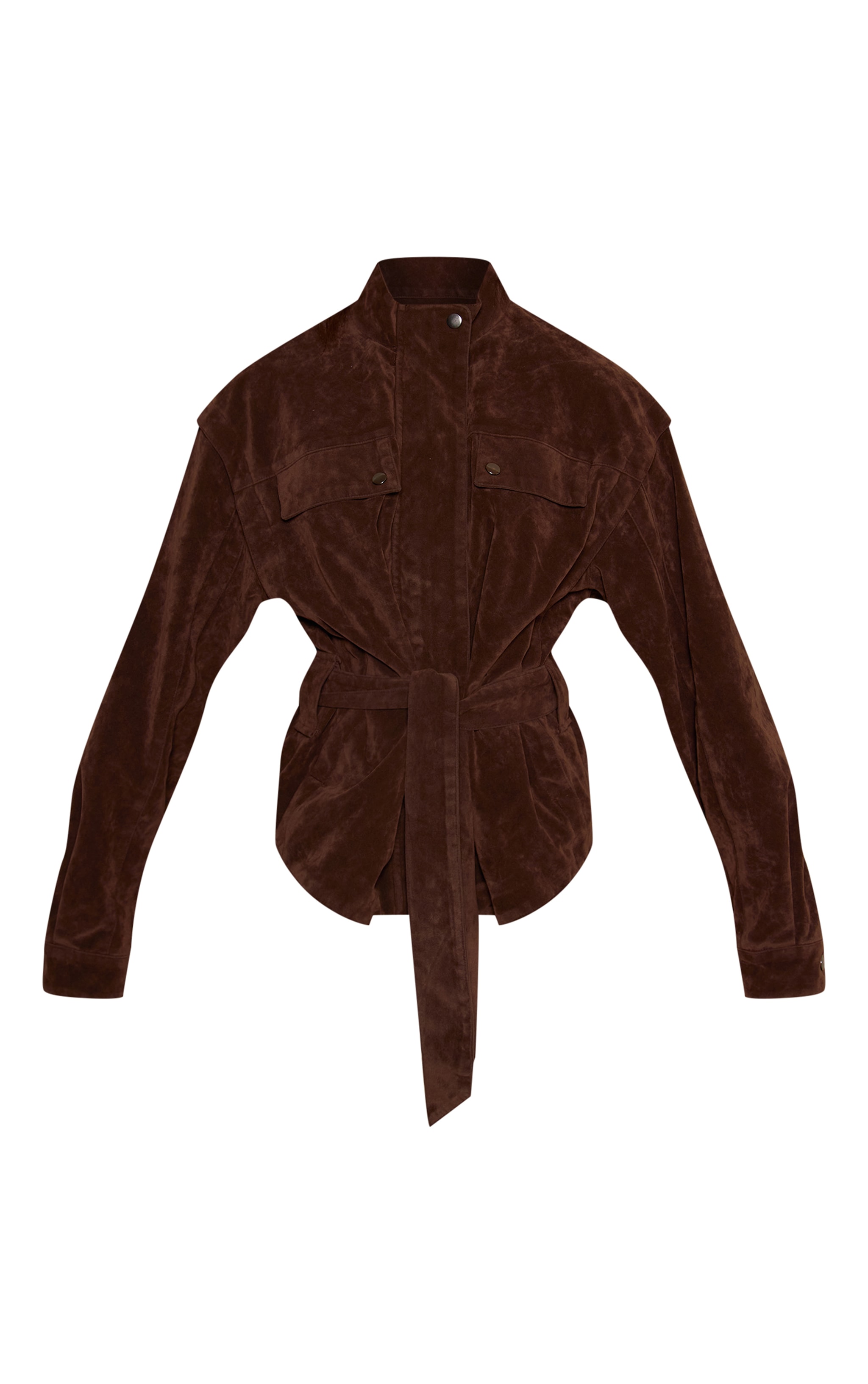 Chocolate Faux Suede Belted Drop Waist Jacket image 5