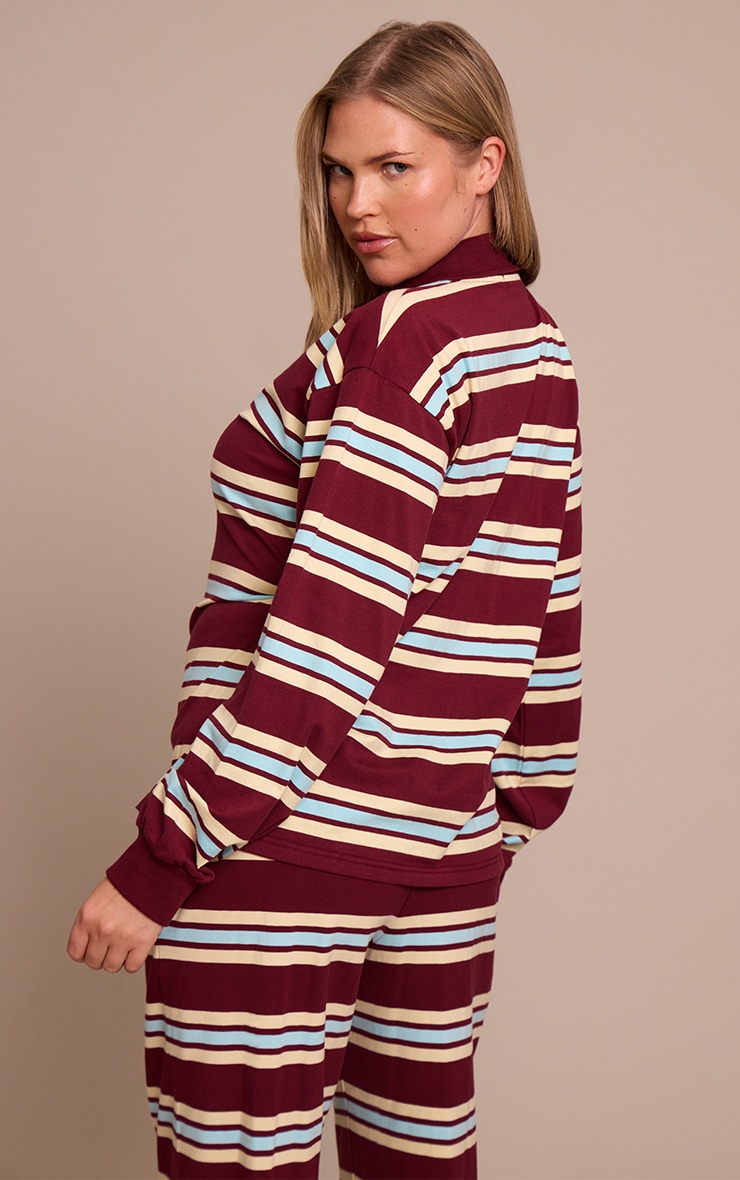 Shape Burgundy Striped Cinched Waist Polo Top image 2