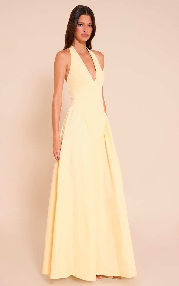 Lemon Woven Halterneck Plunge Midaxi Dress image 3