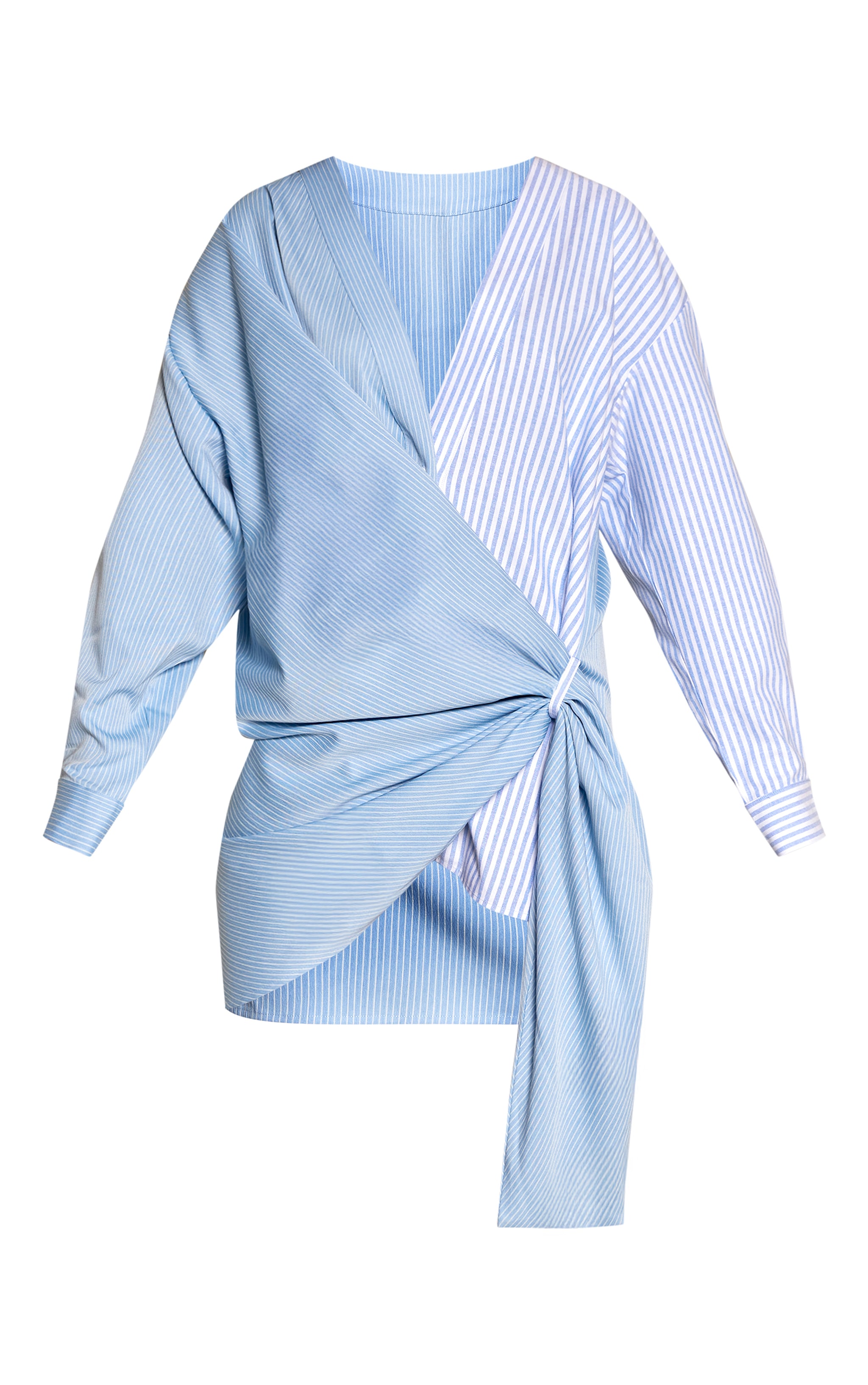 Blue Contrast Stripe Long Sleeve Shirt Dress image 5