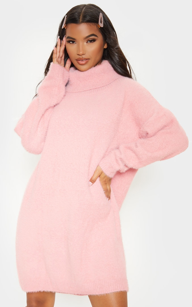 Rose Knitted High Neck Sweater Dress