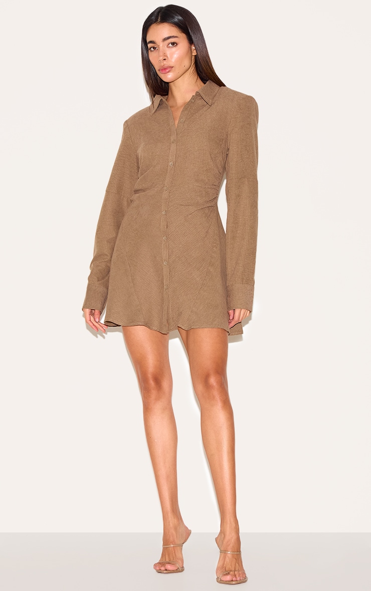 Mushroom Structured Ruched Detail Long Sleeve Shirt Dress image 3