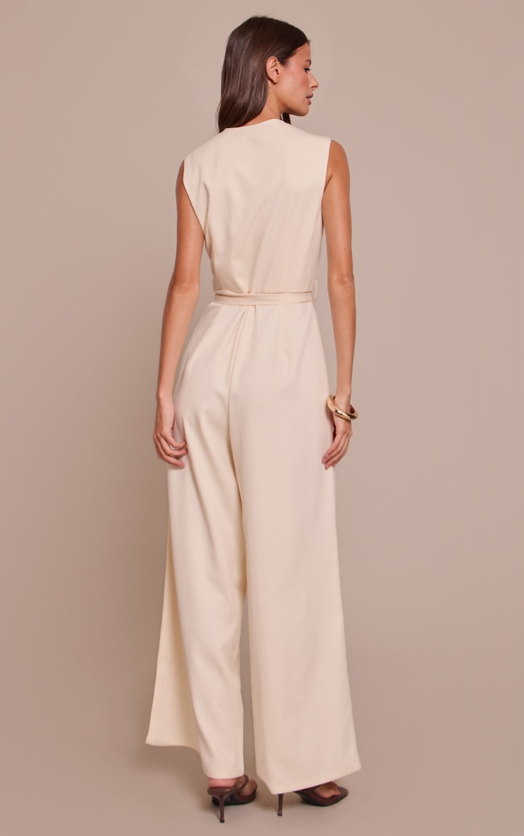 Buttercream Woven Button Tie Belt Wide Leg Jumpsuit image 2