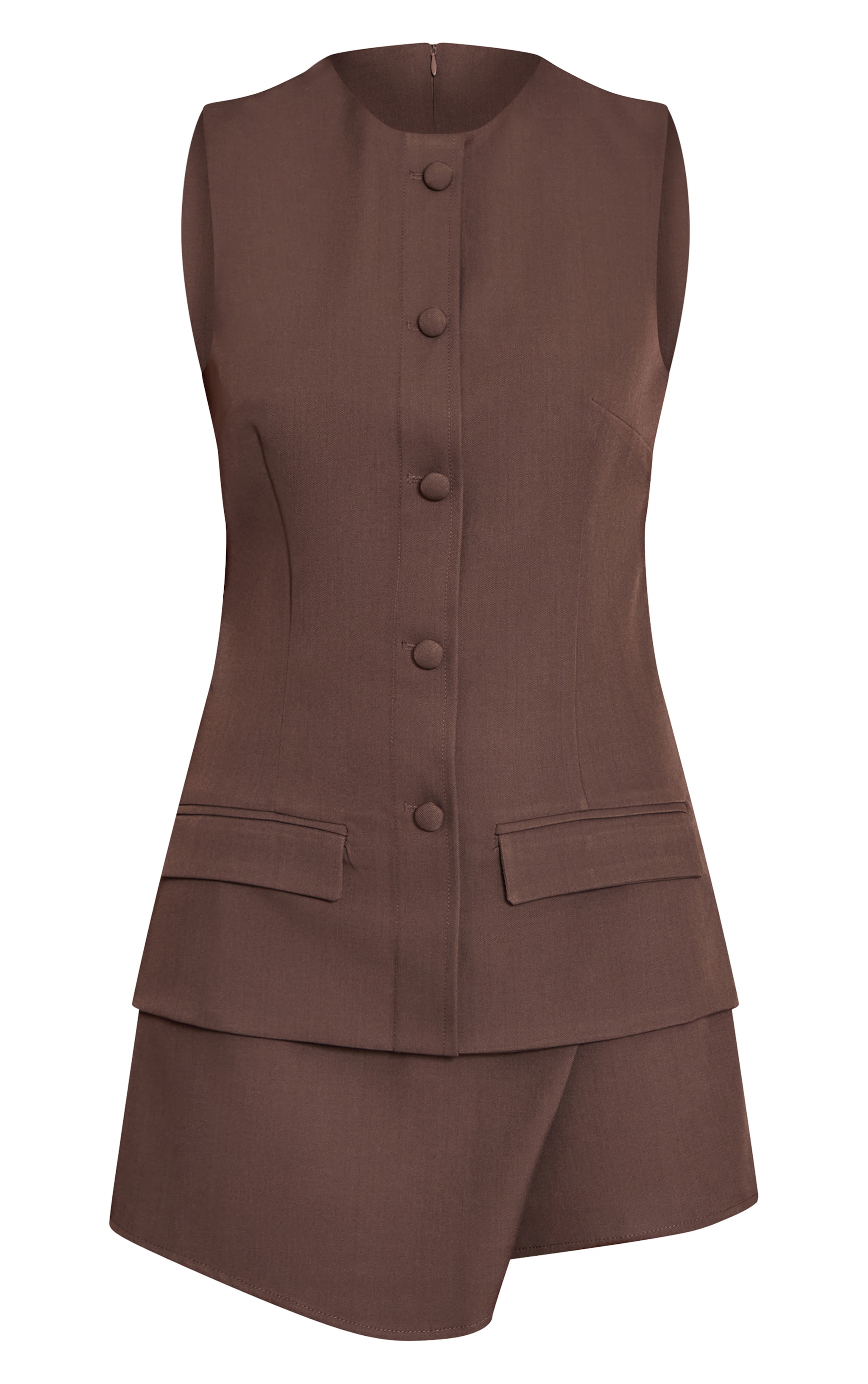 Chocolate Button Down Detail Asymmetric Hem Shift Dress image 5
