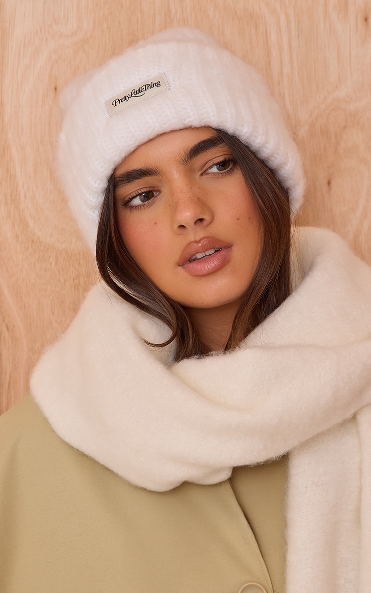 Cream Fluffy Chunky Rib Beanie image 1