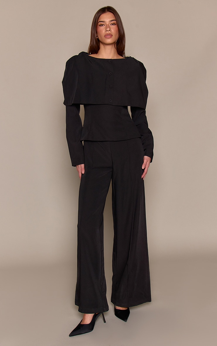 Black Tailored Woven Button Down Long Sleeve Jumpsuit image 3
