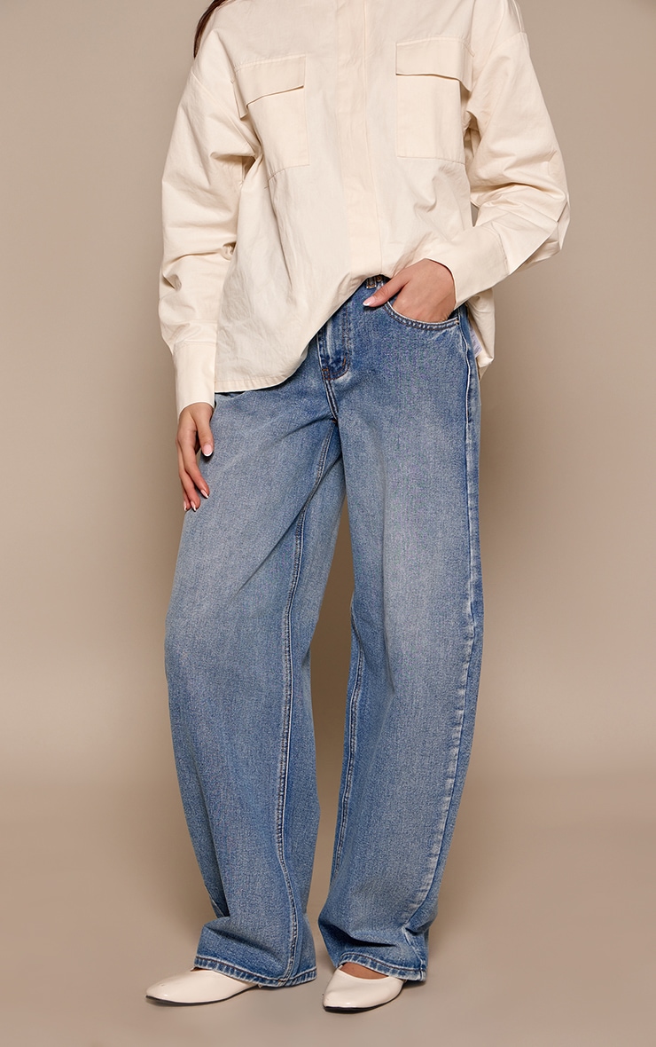 Mid Blue Low Rise Barrel Jeans image 2
