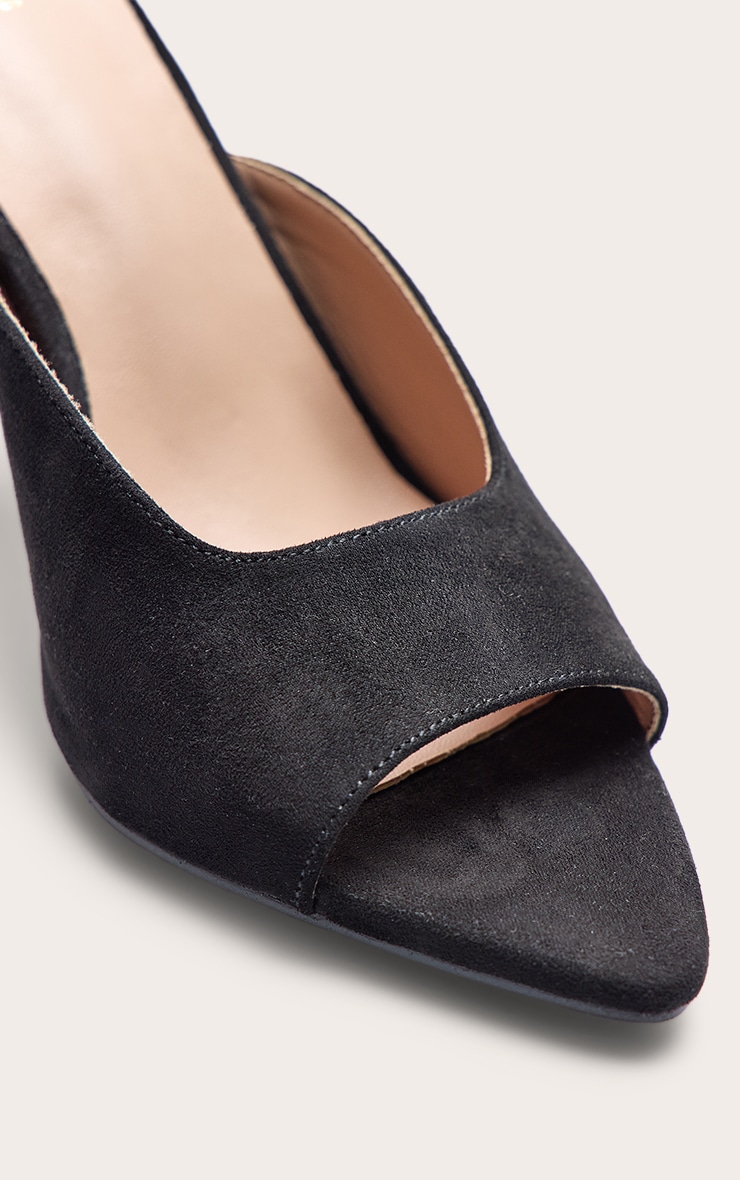 Black Faux Suede Pointed Open Toe Mule image 5