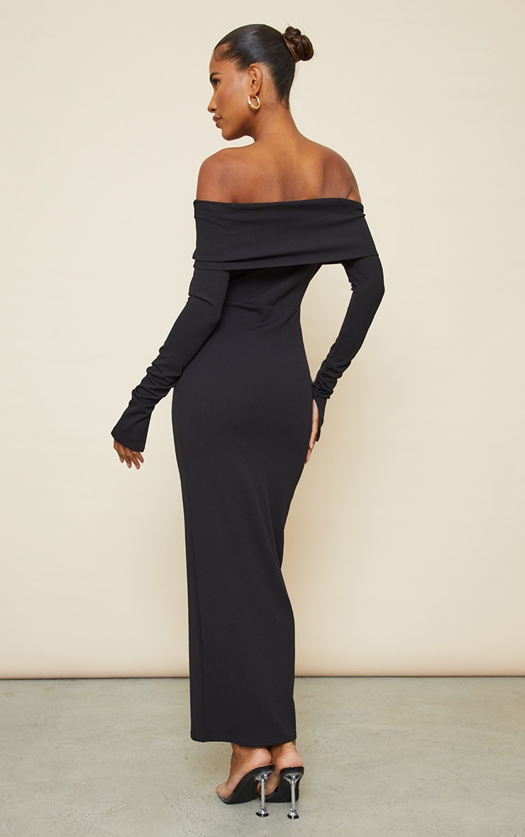 Black Fold Detail Ruched Sleeve Maxi Dress image 2
