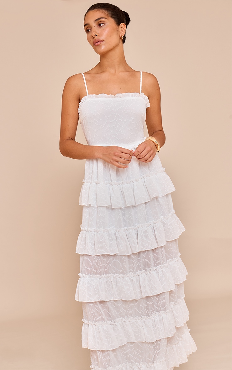 Petite White Frill Textured Tiered Maxi Dress image 4