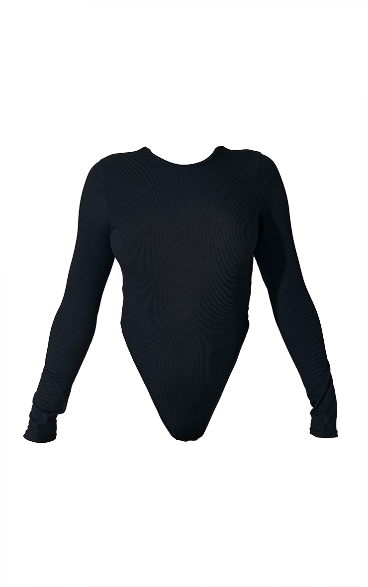 Black Basic Soft Ribbed Long Sleeve Bodysuit image 4