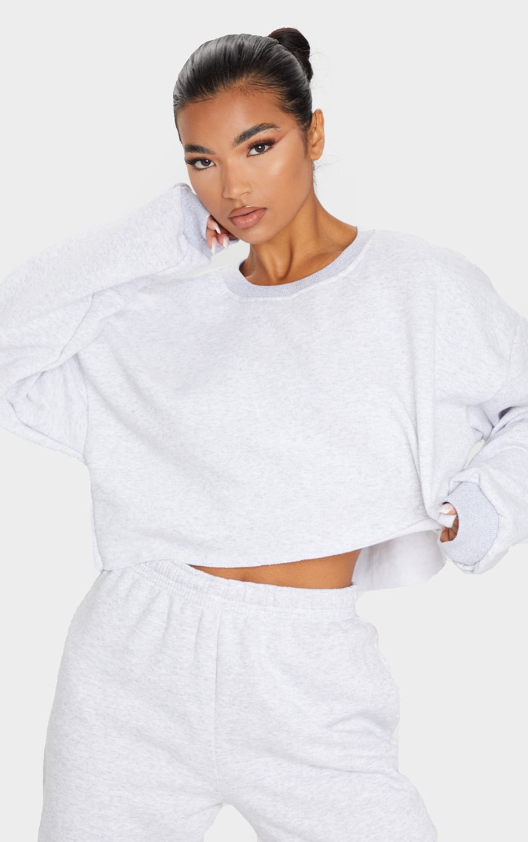 Ash Grey Oversized Crop Sweatshirt image 1