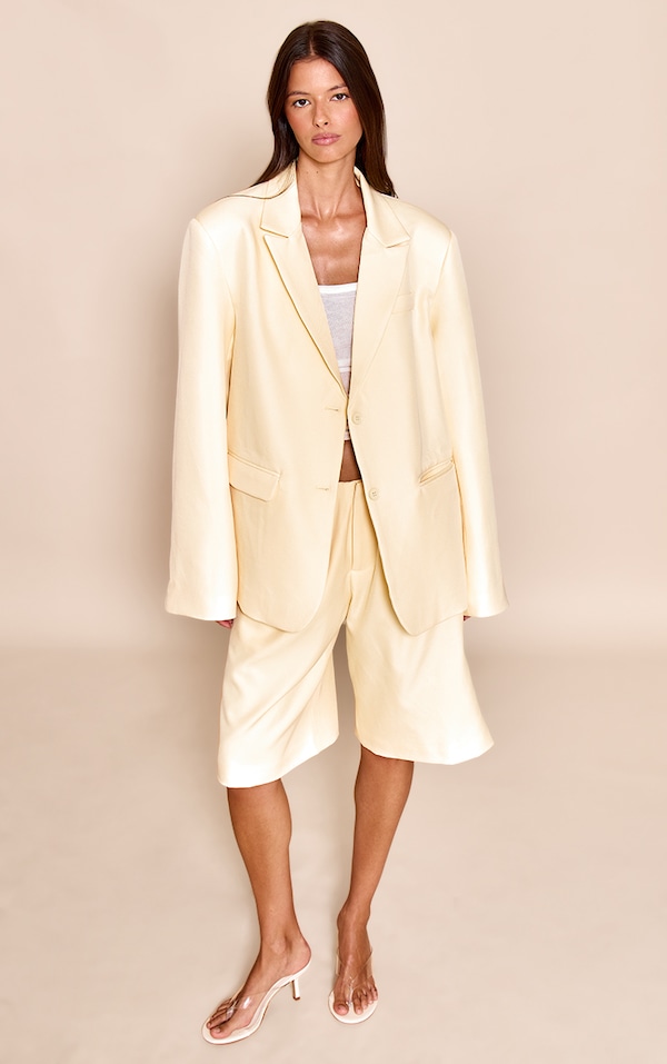  Butter Yellow Tailored Woven Pleated Longline Shorts