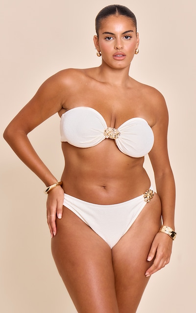 Plus Haut de maillot de bain bandeau texturé crème à empiècement fleur