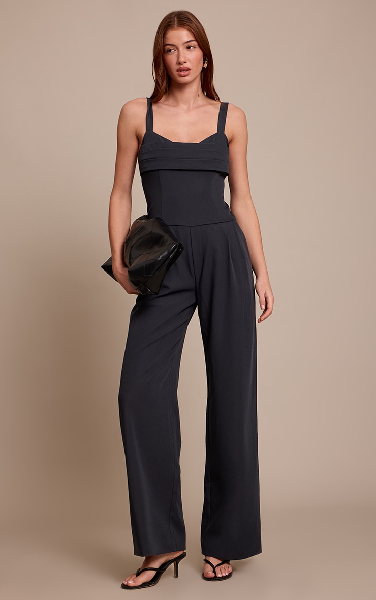 Midnight Blue Tailored Panel Detail Wide Leg Jumpsuit