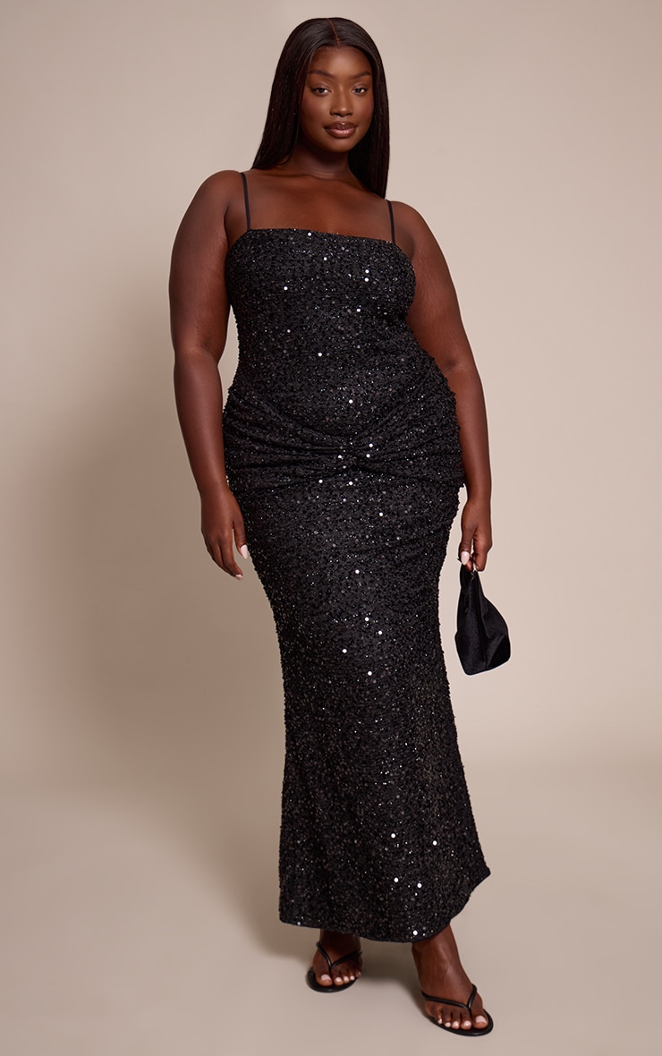Plus Black Sequin Wrap Detail Strappy Maxi Dress image 3