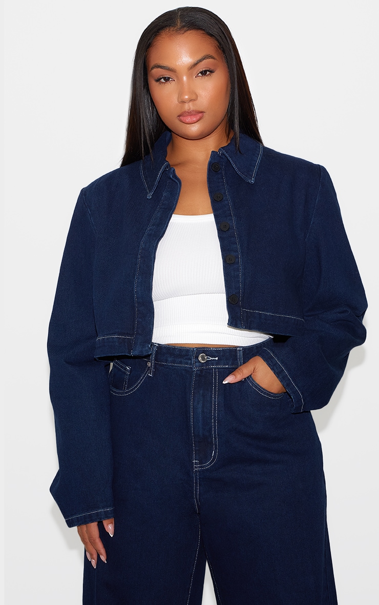 Plus Veste courte en jean indigo à coutures contrastantes image 1