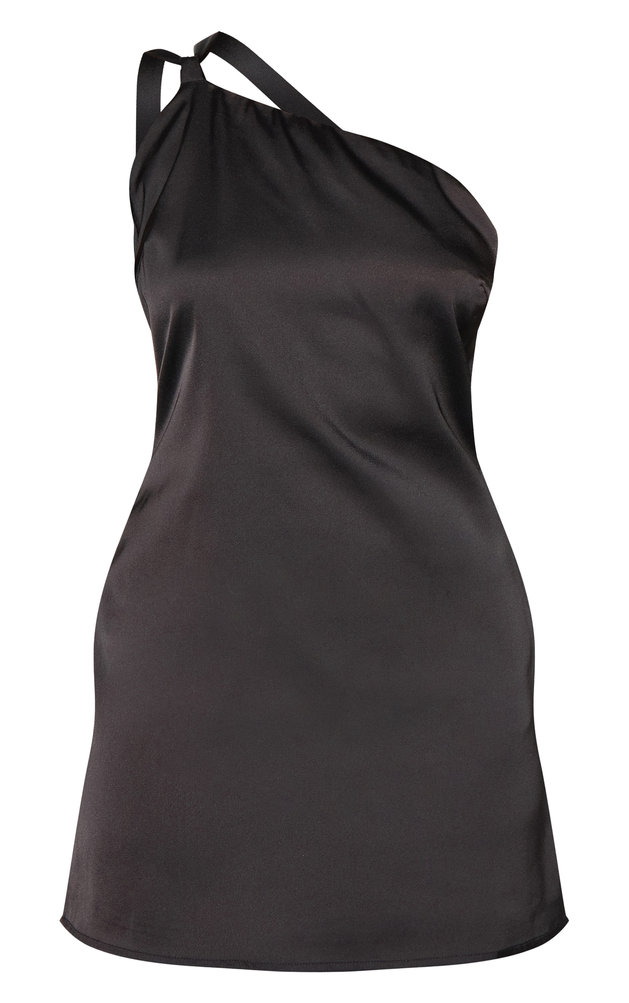 Black Satin One Shoulder Tie Back Mini Dress image 5