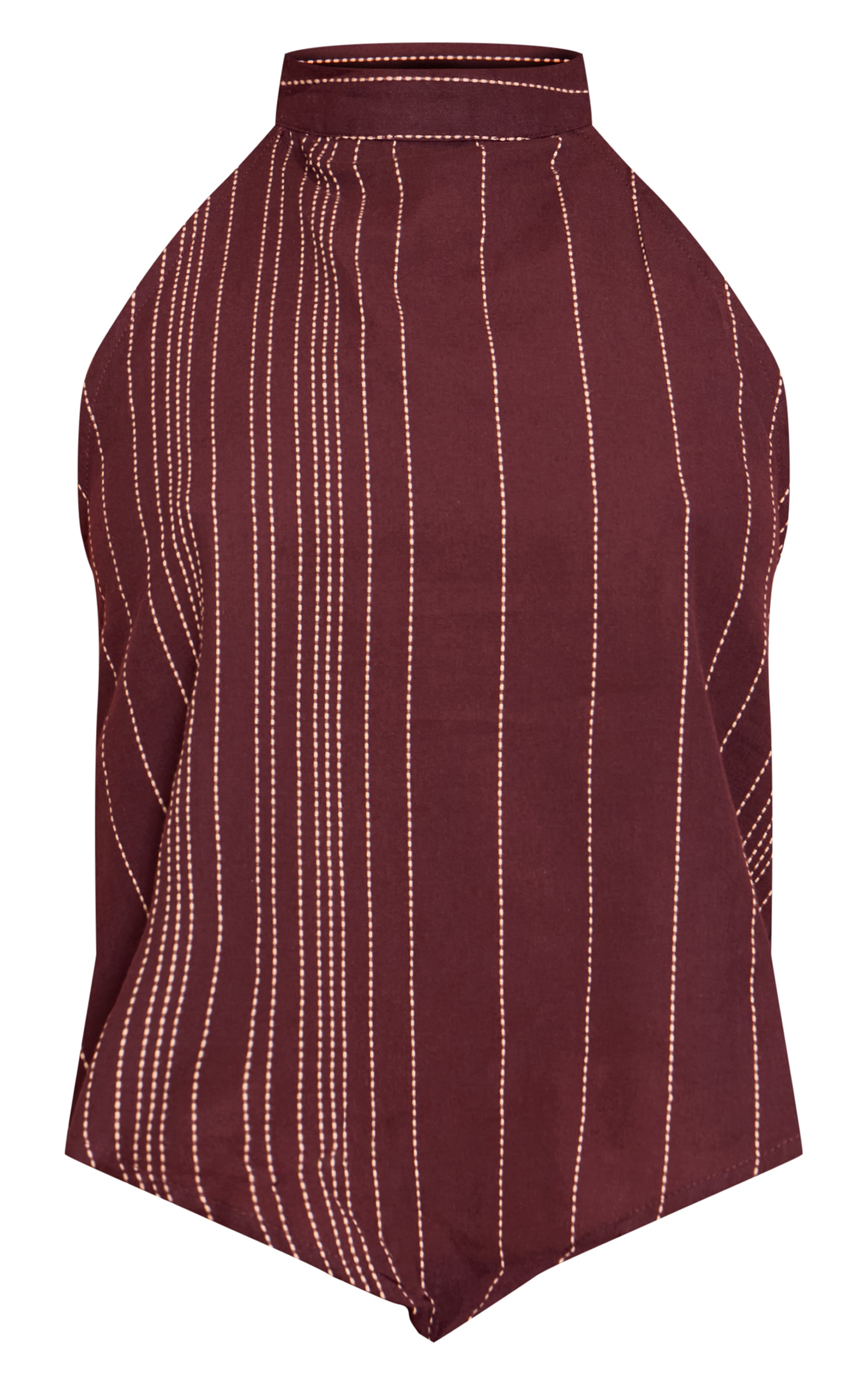 Tall Dark Brown Embroidered Stripe Halterneck Top image 5