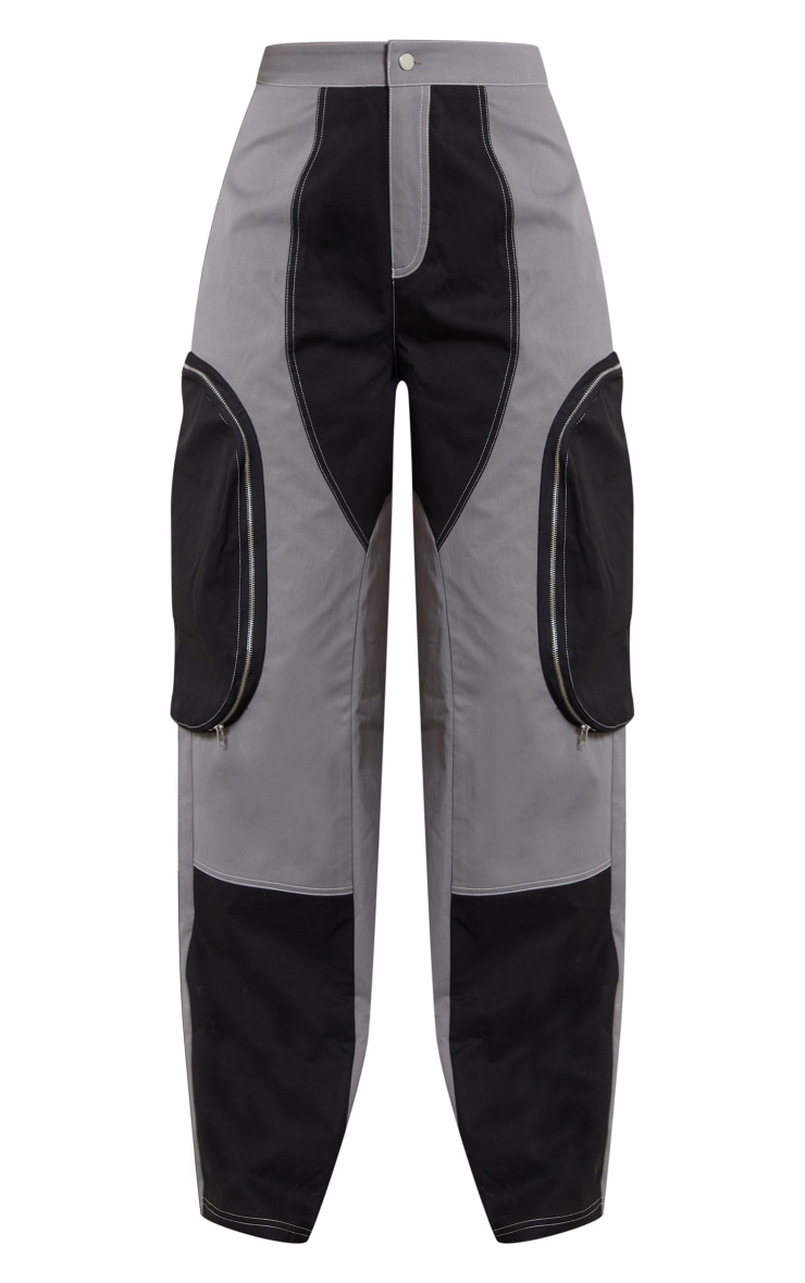 Charcoal Grey Contrast Panel Cargo Pants image 5