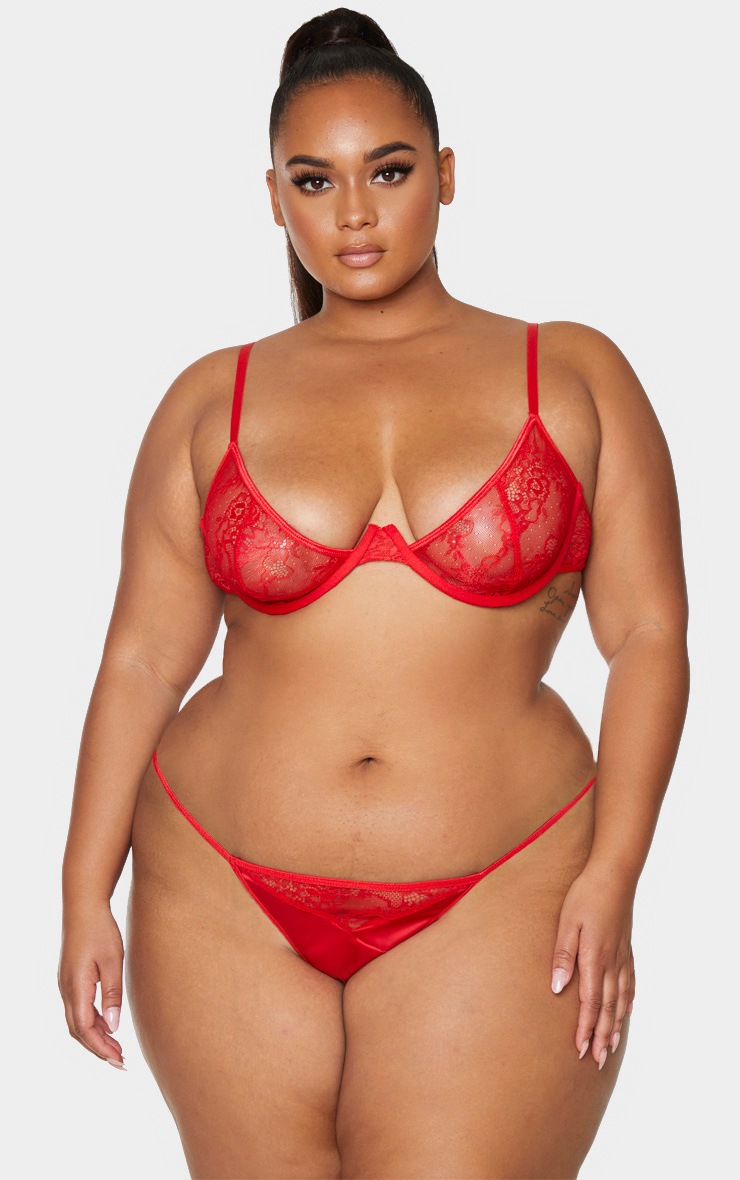 Plus Red Floral Lace Underwired Bra