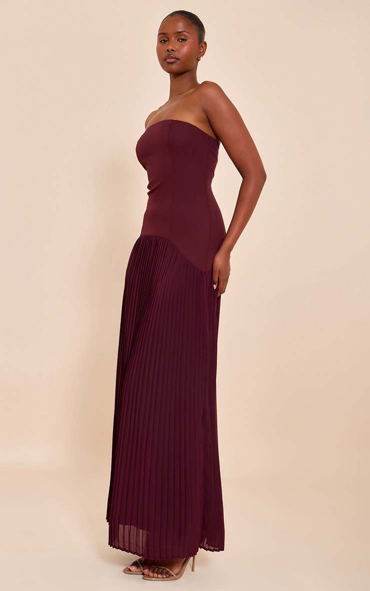 Plum Woven Bandeau Pleated Hem Detail Maxi Dress image 3