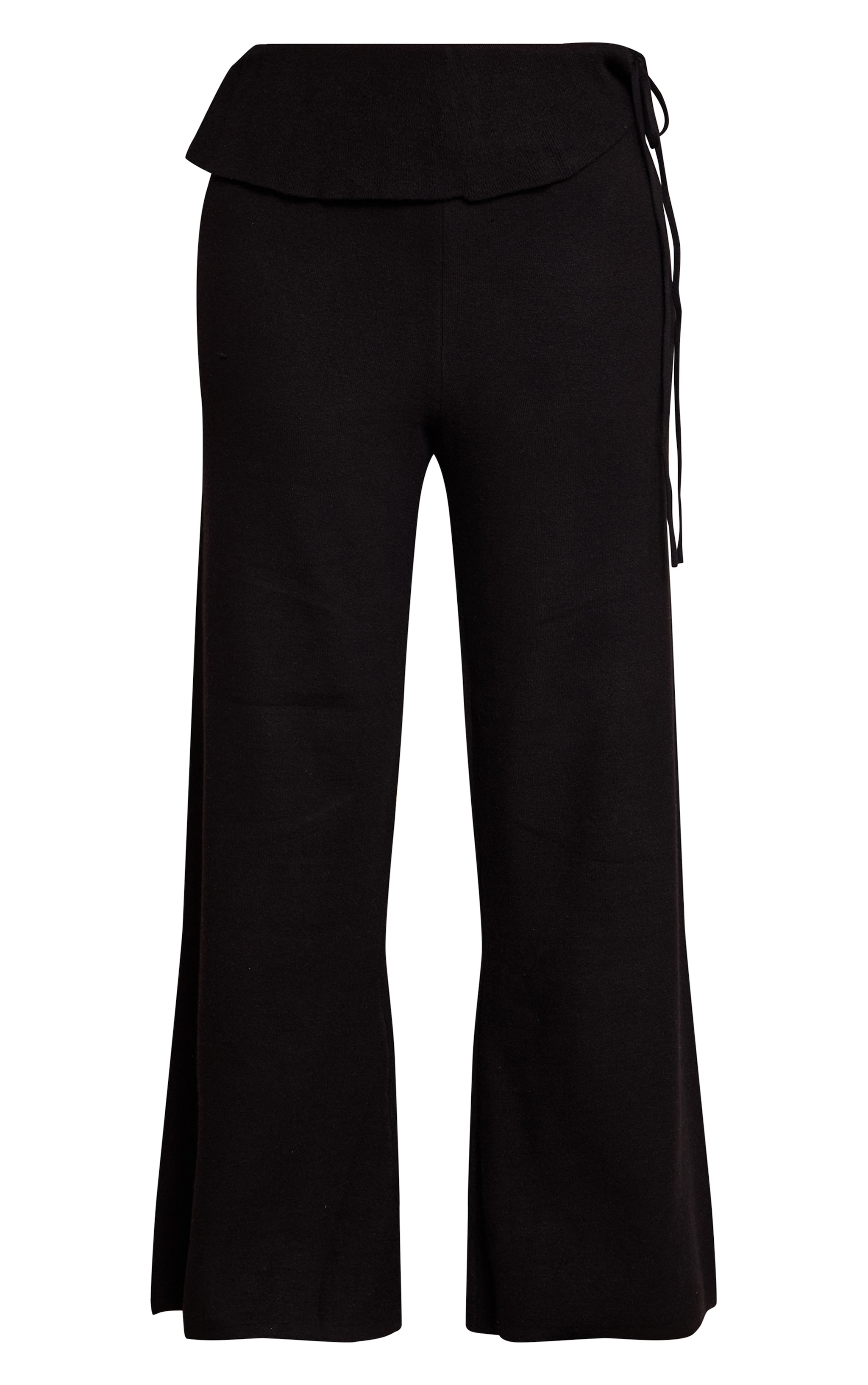 Plus Black Foldover Tie Side Knitted Wide Leg Trouser  image 5