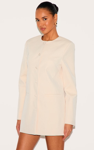 Robe blazer oversize tissée amande à col ras