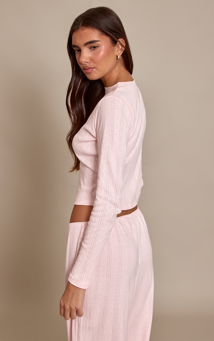 Baby Pink Pointelle Long Sleeve Pajama Top image 2