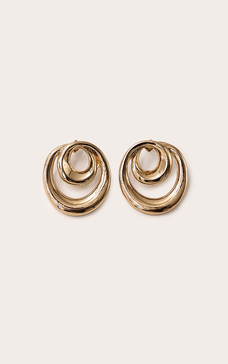 Gold Smooth Layered Swirl Earrings image 2